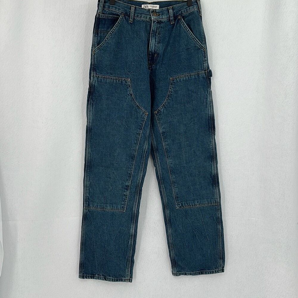 Zara Blue Denim Relaxed Fit Double Knee Carpenter Jeans Medium Wash Size 30